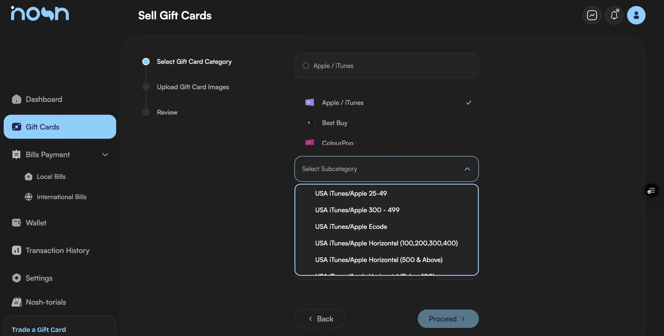 Selling Apple Gift Card on Nosh