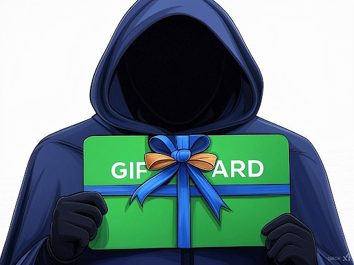 A man in a mask with a gift card.