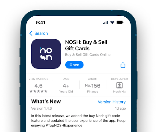 Nosh app download page on Apple store