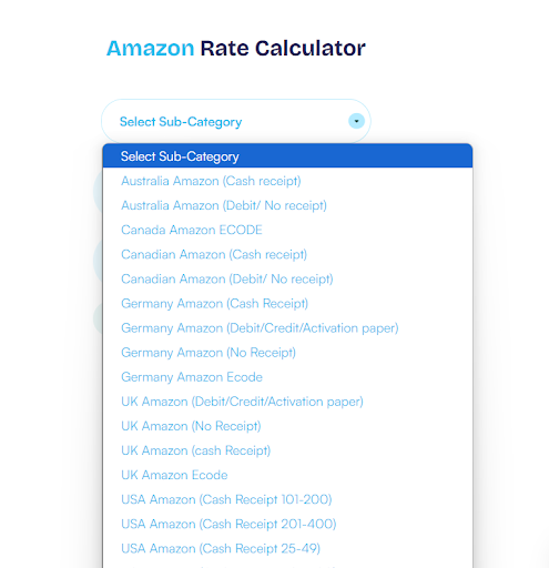 Screenshot of Nosh Amazon Gift Card Rate Calculator