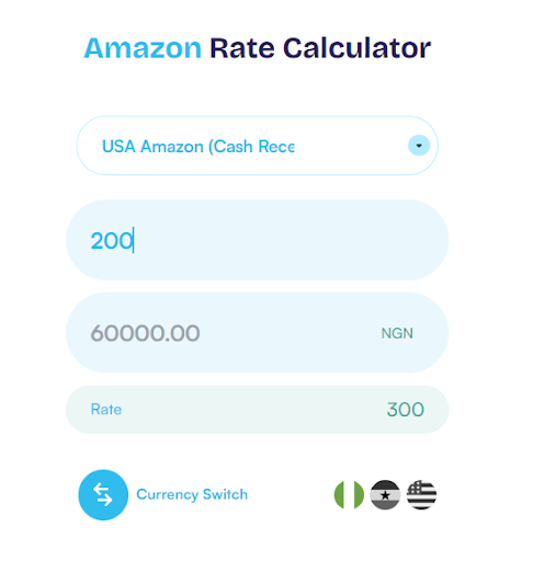 Screenshot of Nosh Amazon Gift Card Rate Calculator