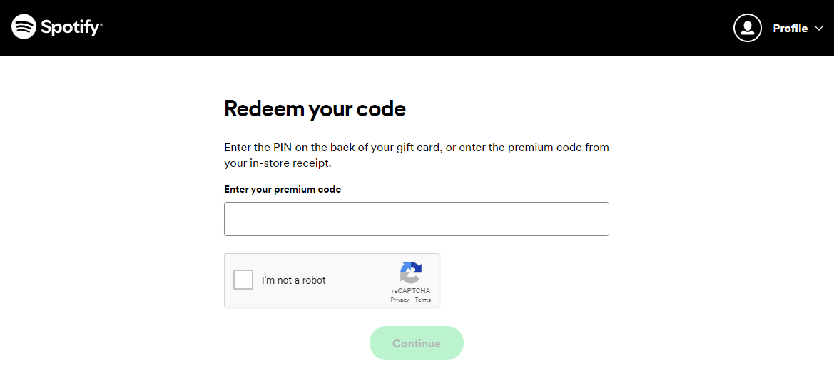 Redeeming Spotify Gift Card