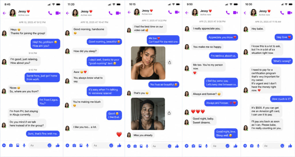 Online romance scam involving Amazon gift card request