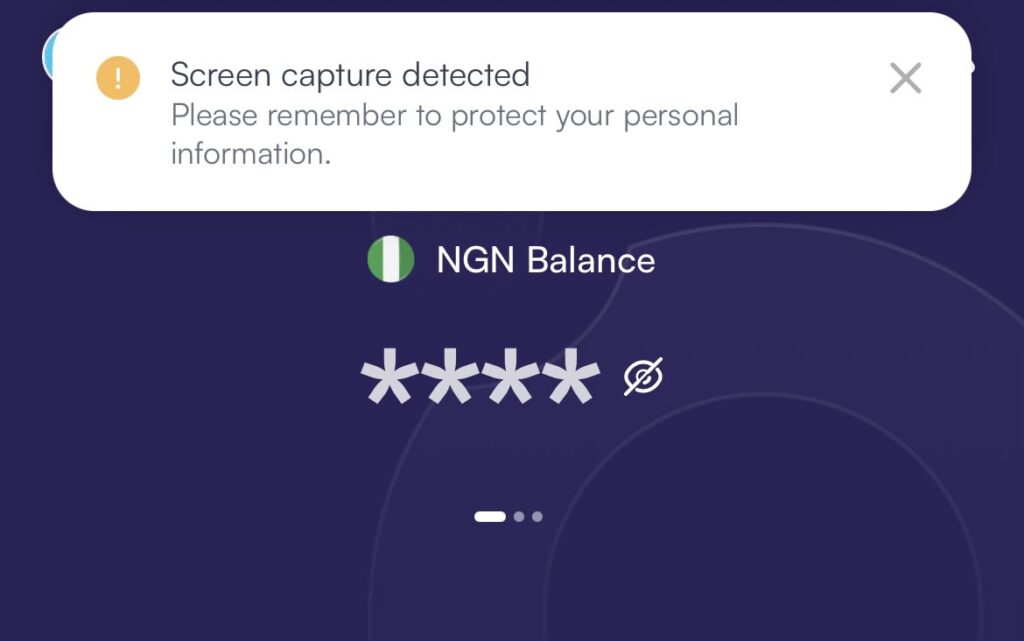 Nosh Privacy reminder for screenshots